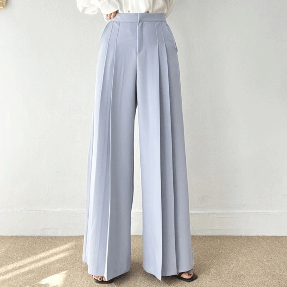 High Waisted Pleated Wide Leg Trousers