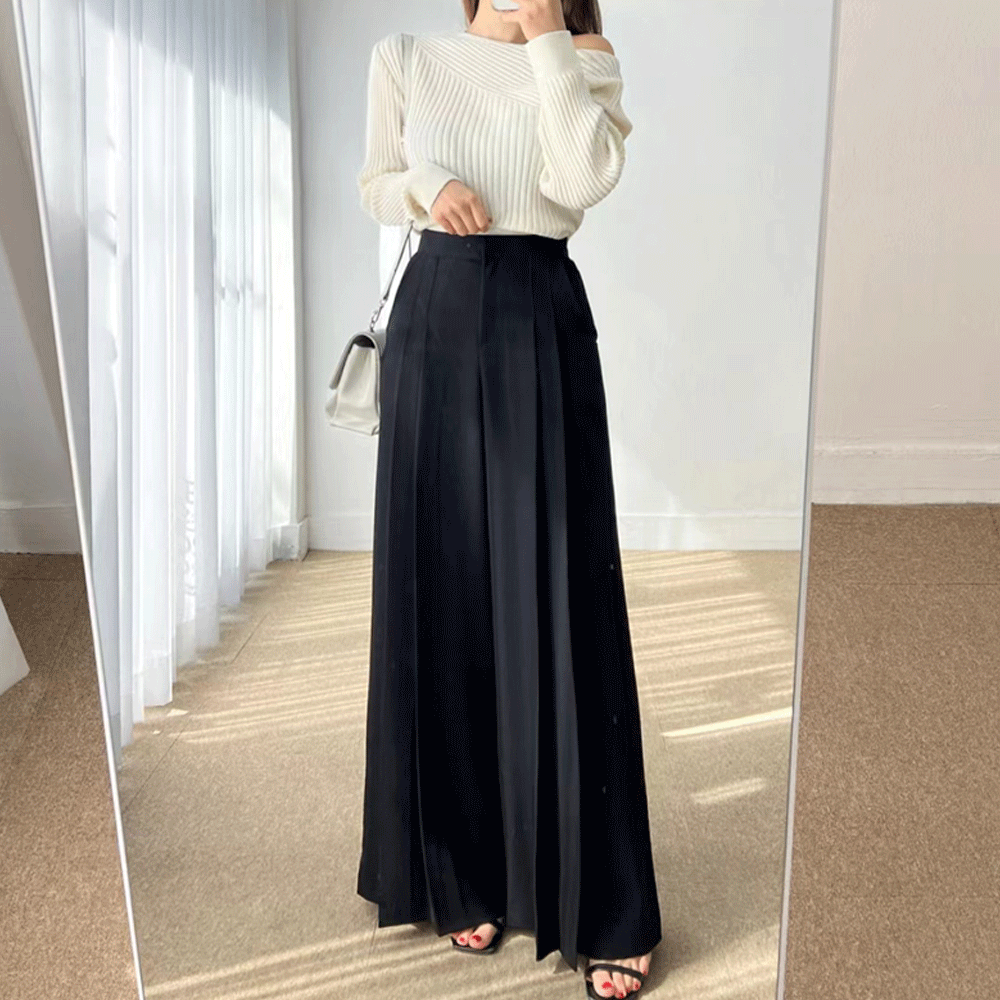 High Waisted Pleated Wide Leg Trousers