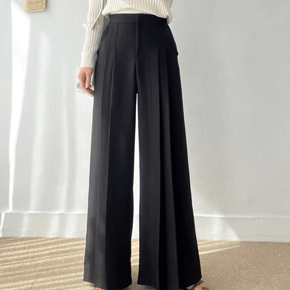 High Waisted Pleated Wide Leg Trousers