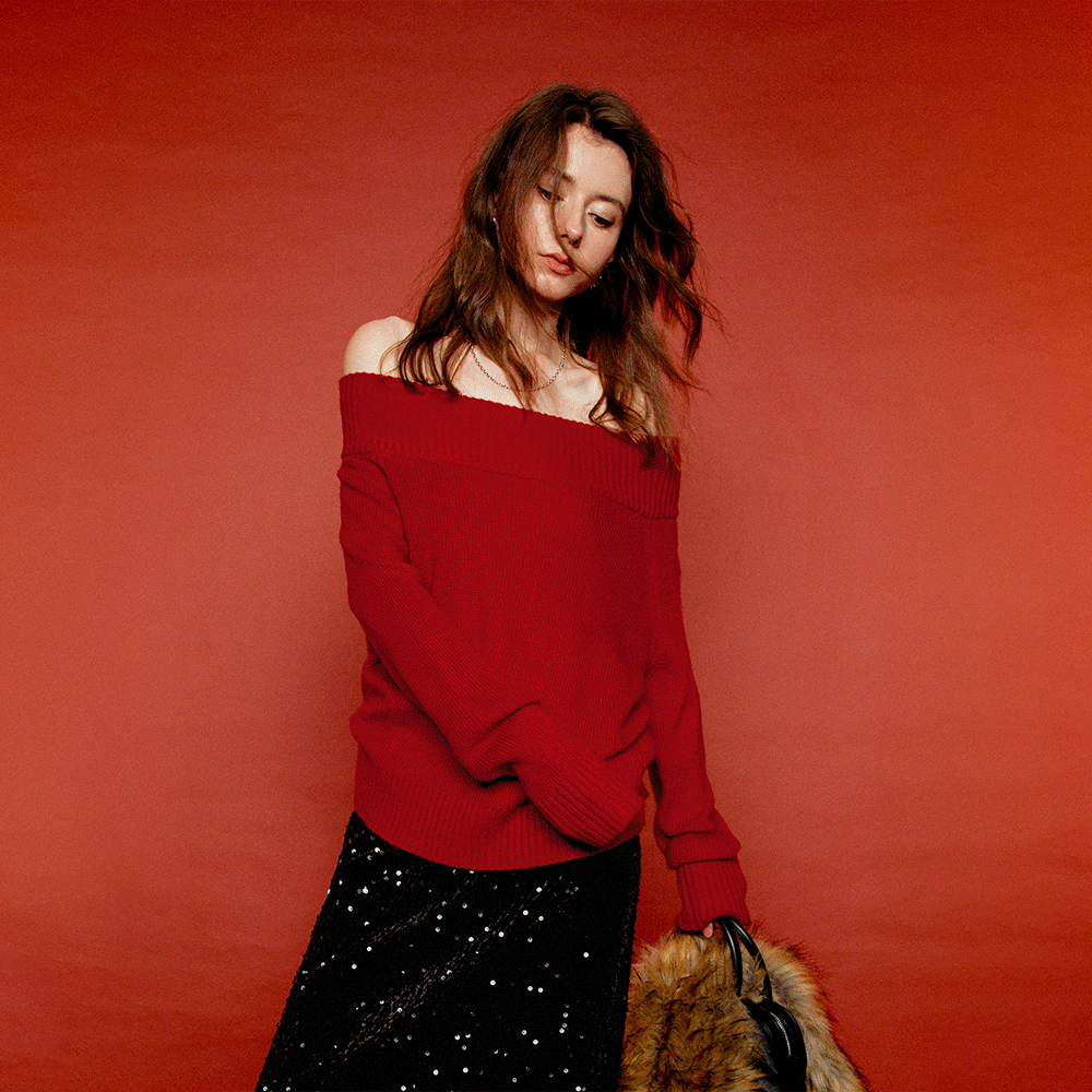 Off-Shoulder Mohair Knit Sweater