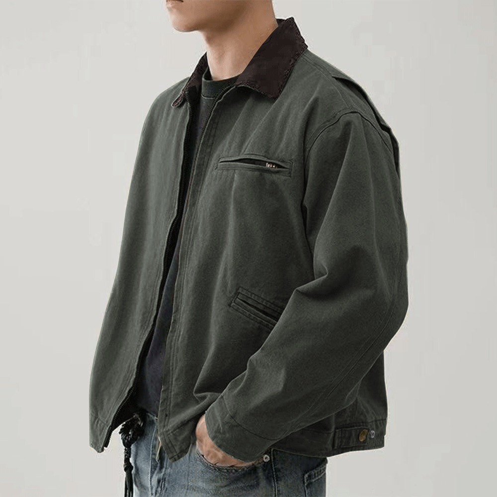 Washed Jacket with Turn Down Collar