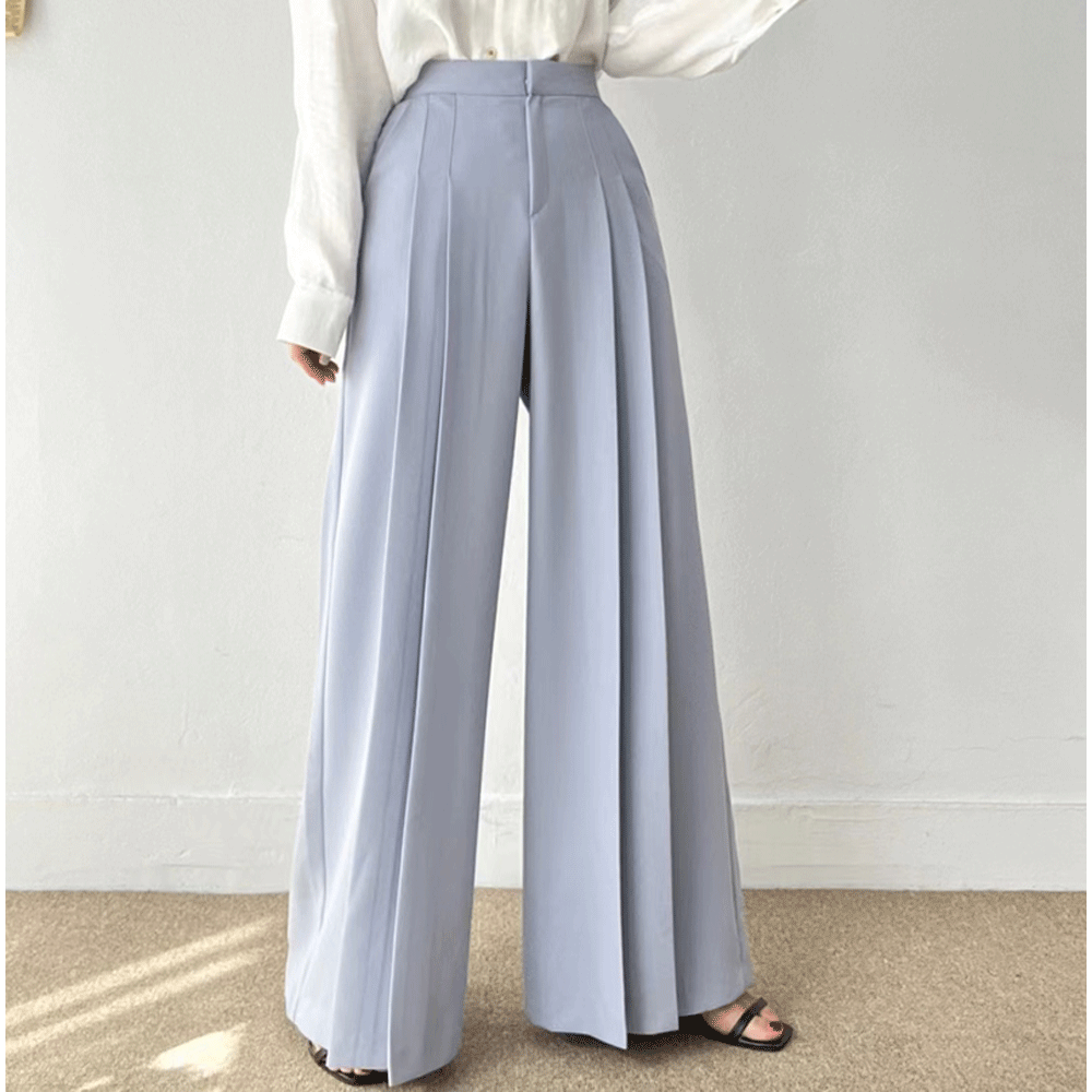 High Waisted Pleated Wide Leg Trousers