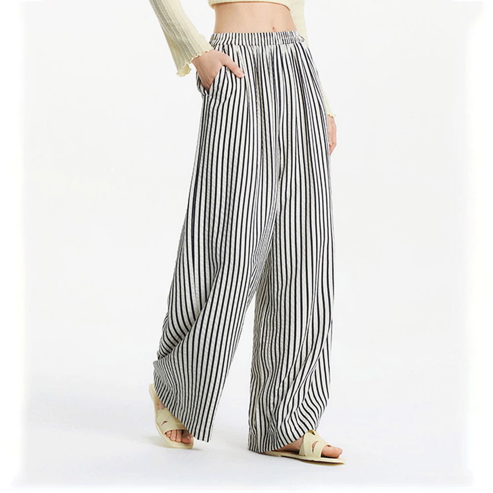 Striped Wide Legged Casual Trousers
