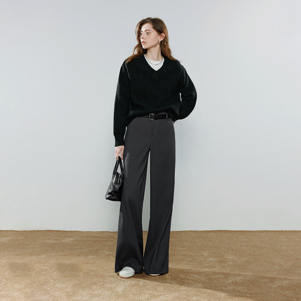 Wide Legged Woolen Casual Trousers
