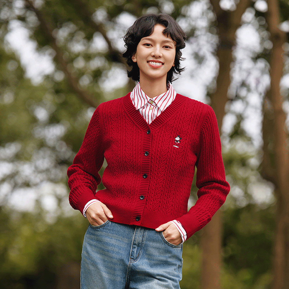 Slim Fit Knit Cardigan with Embroidery