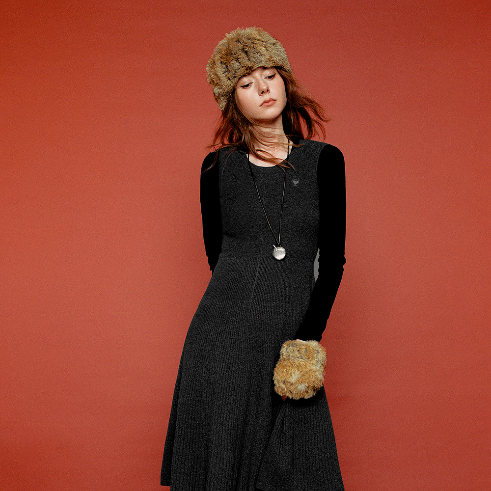 Sleeveless Wool Blend Knit Dress