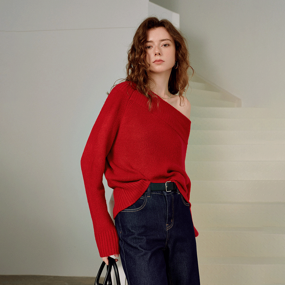 Off-Shoulder Mohair Knit Sweater