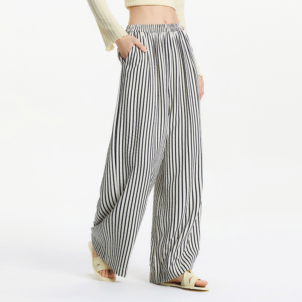 Striped Wide Legged Casual Trousers