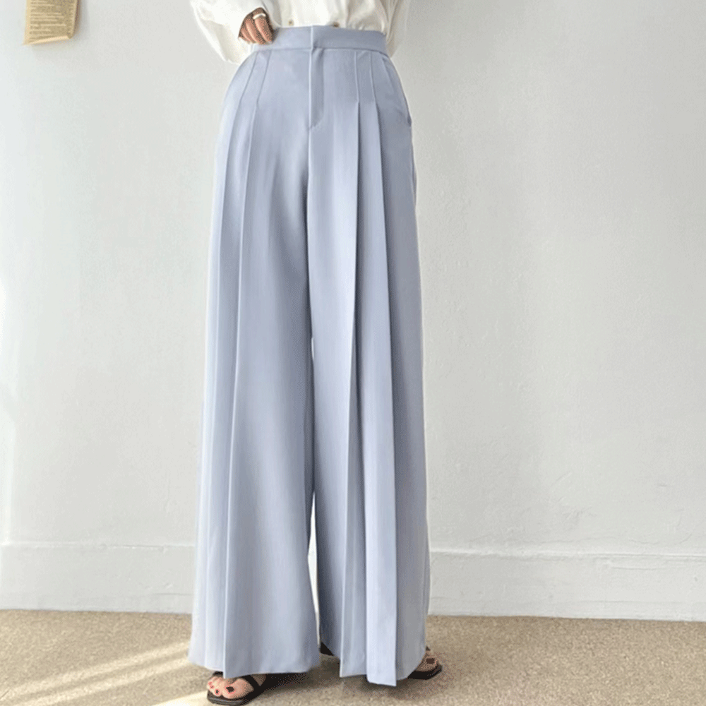 High Waisted Pleated Wide Leg Trousers