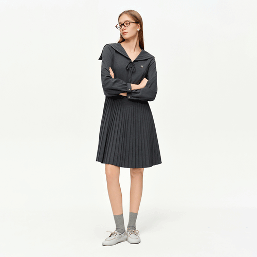 A Line Pleated Midi Dress
