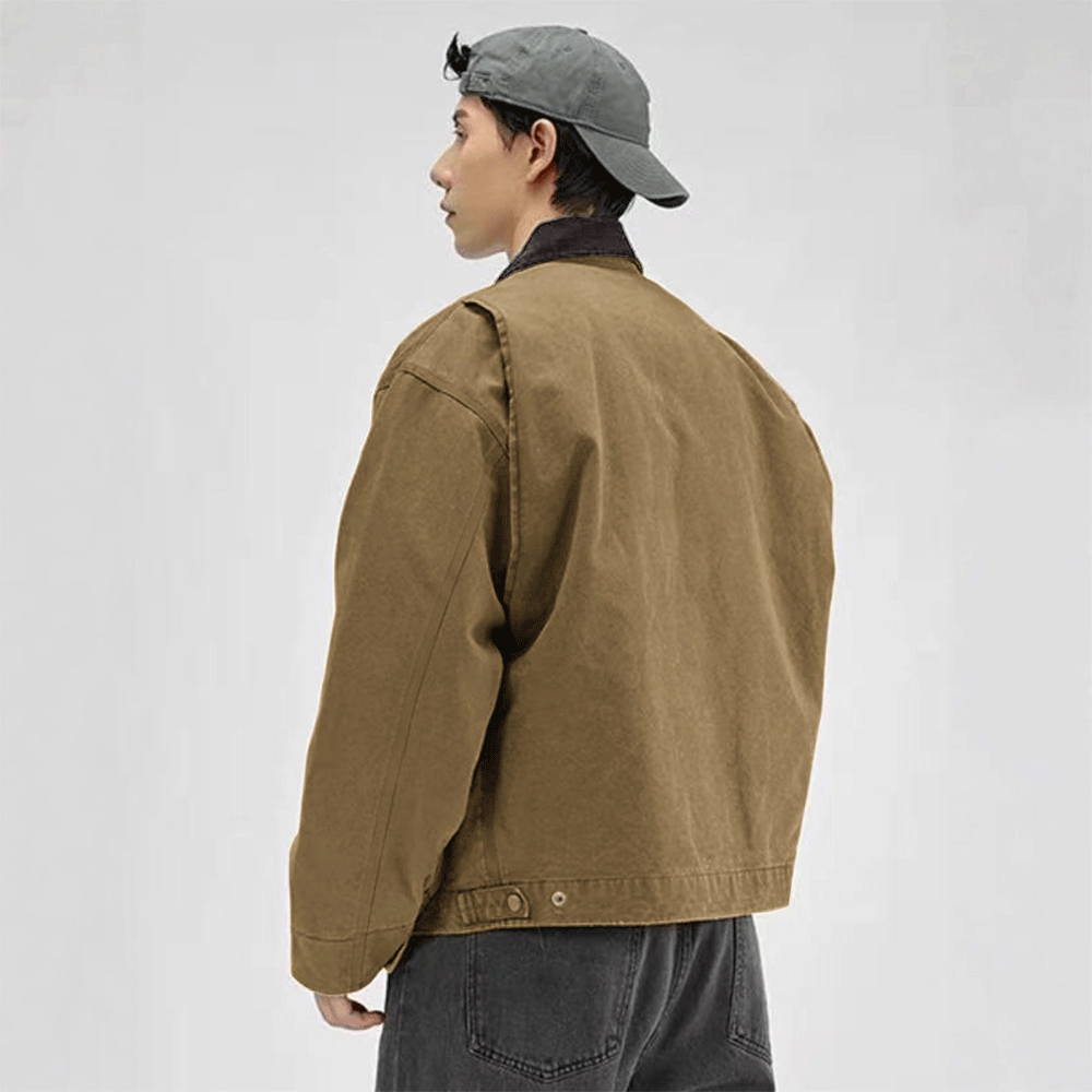 Washed Jacket with Turn Down Collar