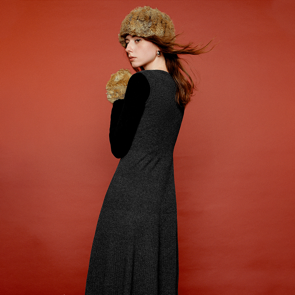 Sleeveless Wool Blend Knit Dress