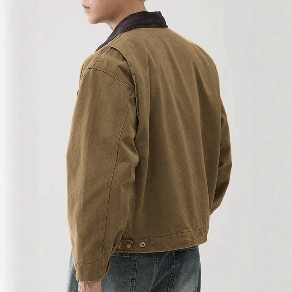 Washed Jacket with Turn Down Collar