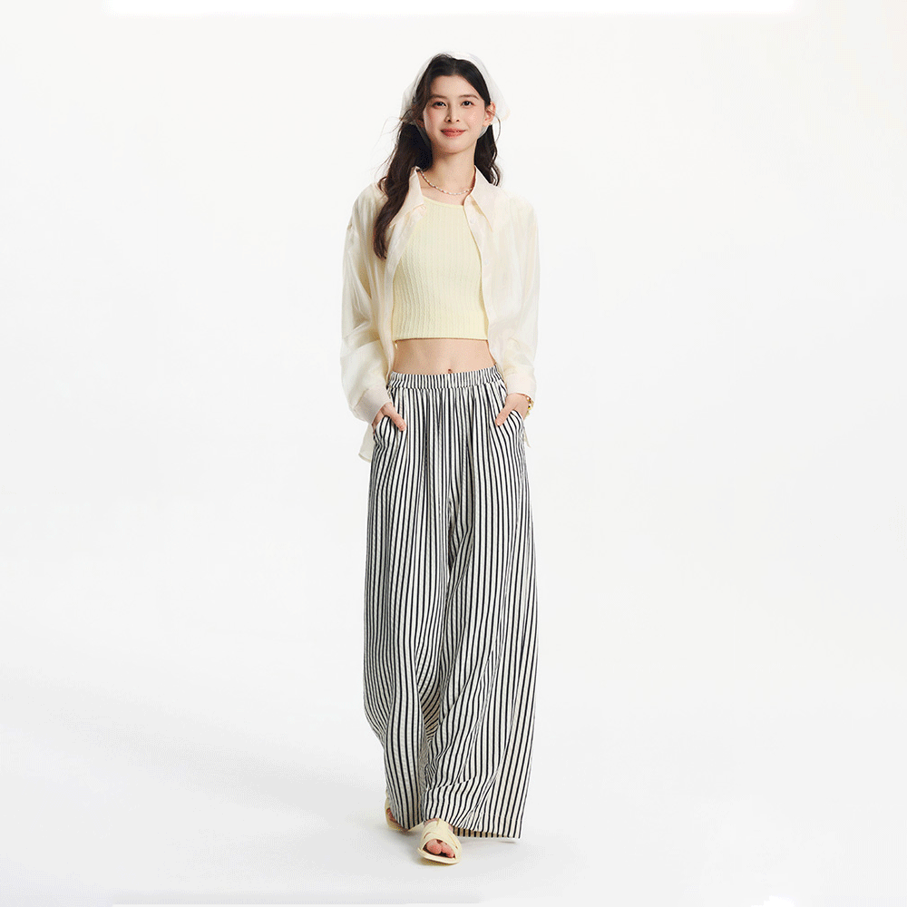 Striped Wide Legged Casual Trousers