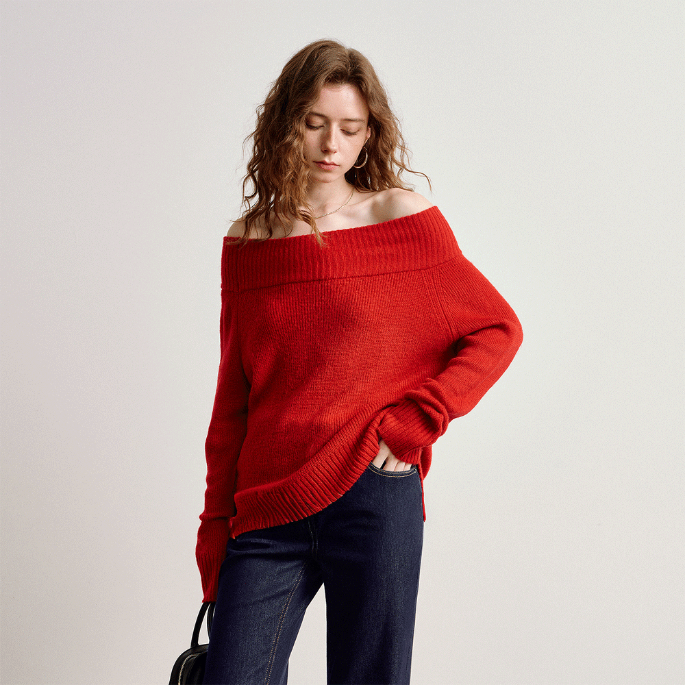 Off-Shoulder Mohair Knit Sweater