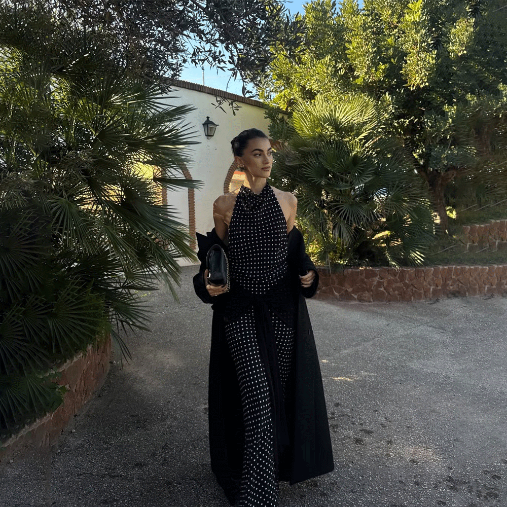 Polka Dot Halter Backless Maxi Dress