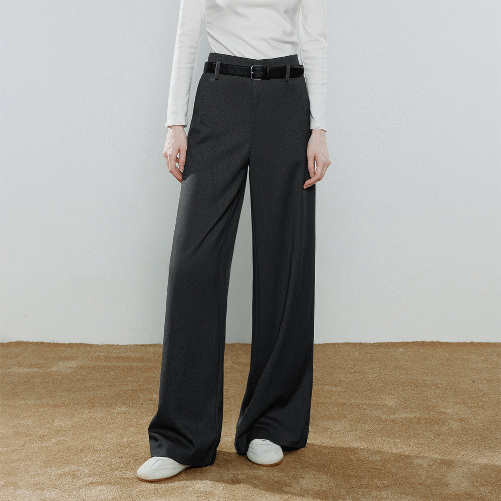 Wide Legged Woolen Casual Trousers