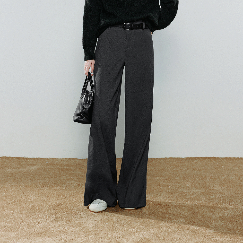 Wide Legged Woolen Casual Trousers