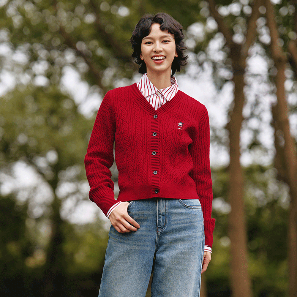 Slim Fit Knit Cardigan with Embroidery