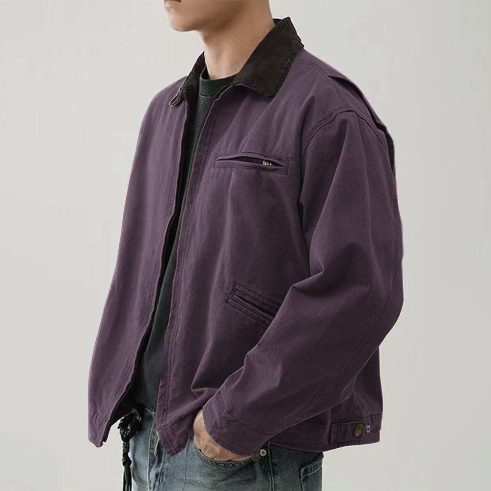 Washed Jacket with Turn Down Collar