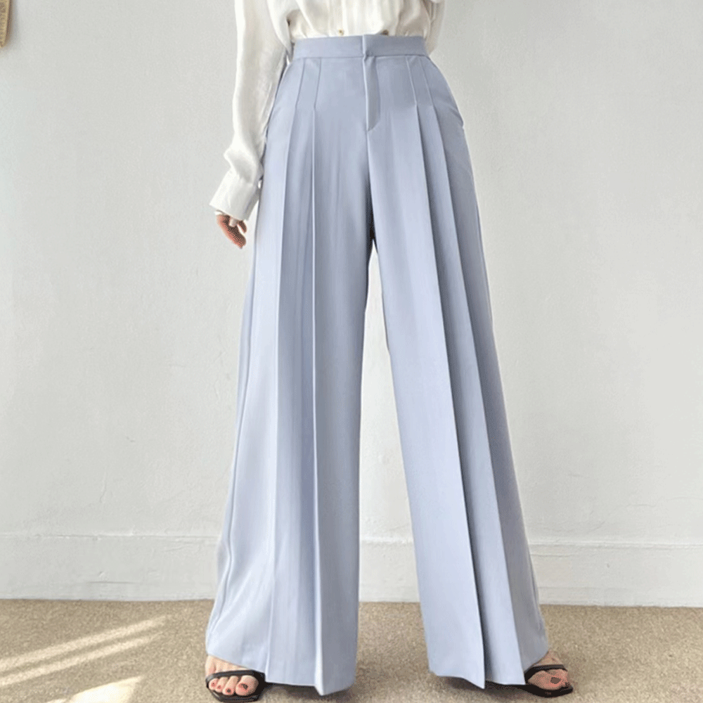 High Waisted Pleated Wide Leg Trousers