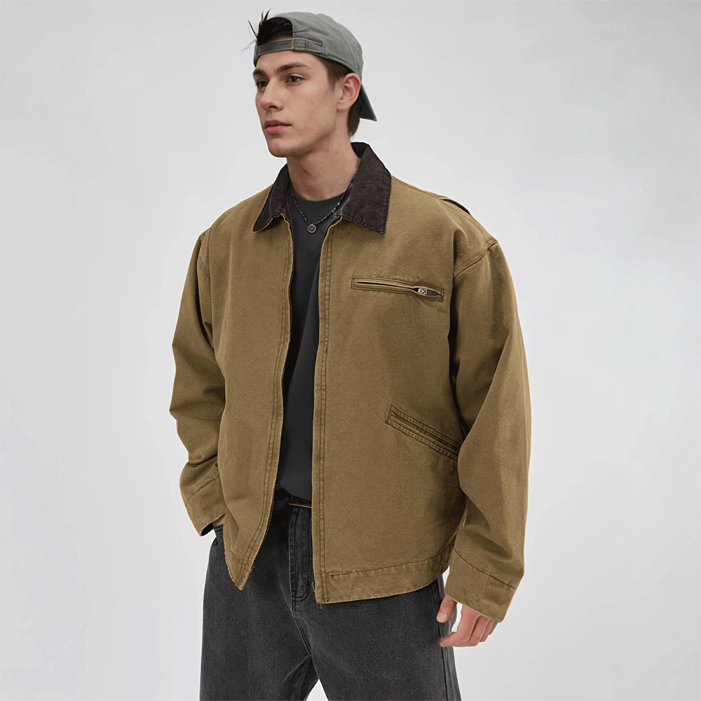 Washed Jacket with Turn Down Collar