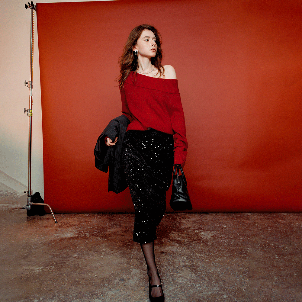 Off-Shoulder Mohair Knit Sweater