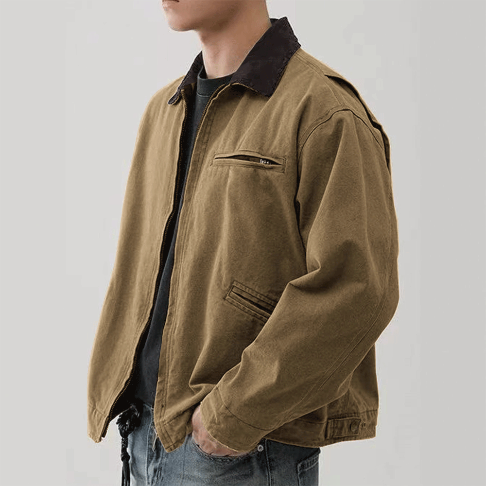 Washed Jacket with Turn Down Collar