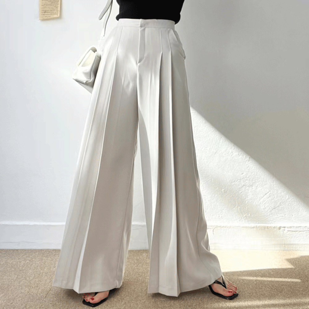 High Waisted Pleated Wide Leg Trousers